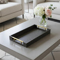 16" Black And Gold Geometric Print Handmade Serving Tray