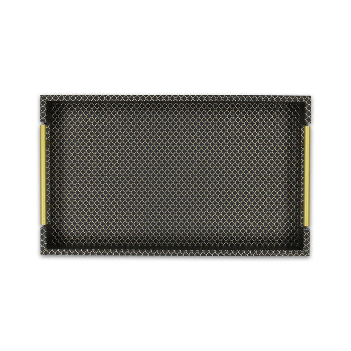 16" Black And Gold Geometric Print Handmade Serving Tray