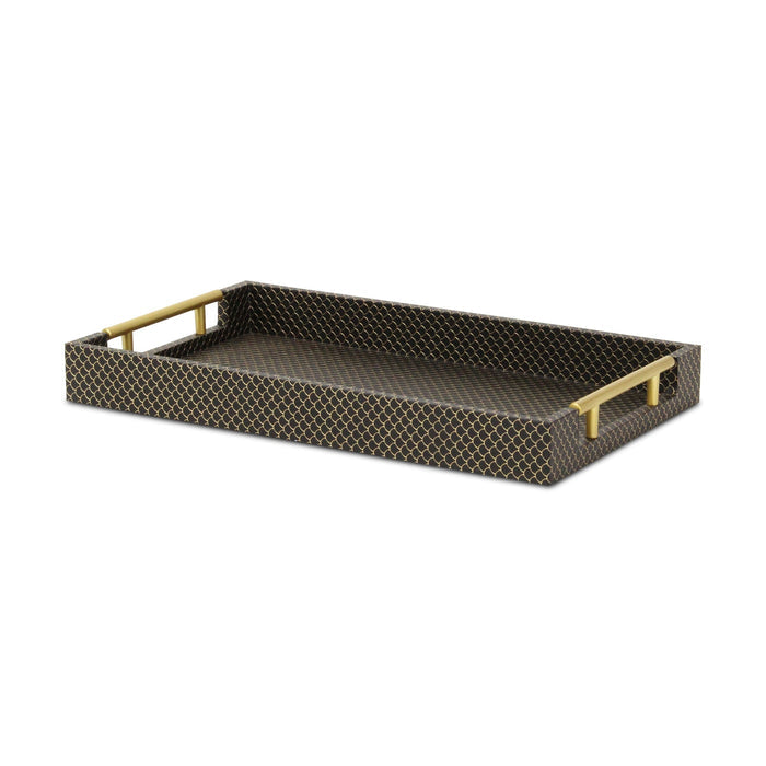 16" Black And Gold Geometric Print Handmade Serving Tray