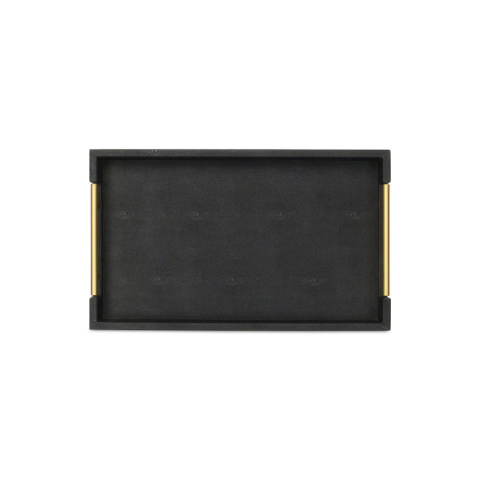 16" Black Wood and Vinyl Faux Shagreen Serving Tray With Gold Handles
