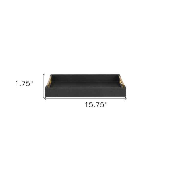 16" Black Wood and Vinyl Faux Shagreen Serving Tray With Gold Handles