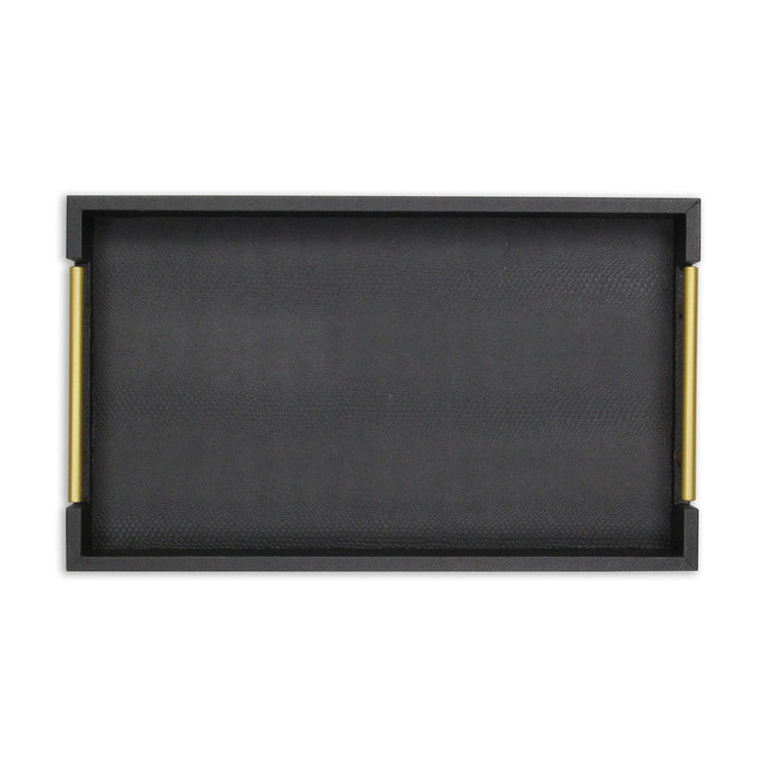 16" Black Wood Faux Shagreen Serving Tray With Handles
