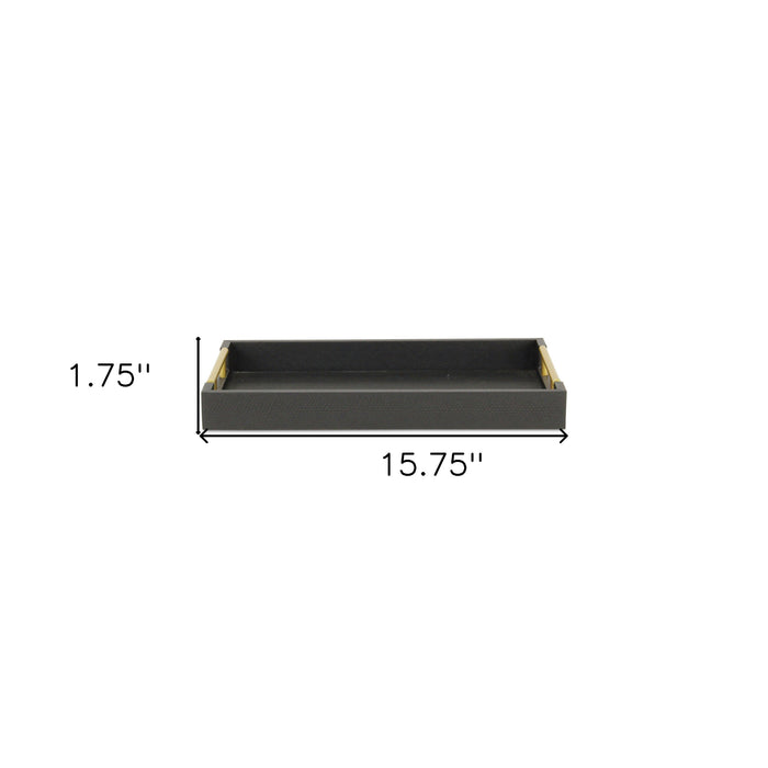 16" Black Wood Faux Shagreen Serving Tray With Handles