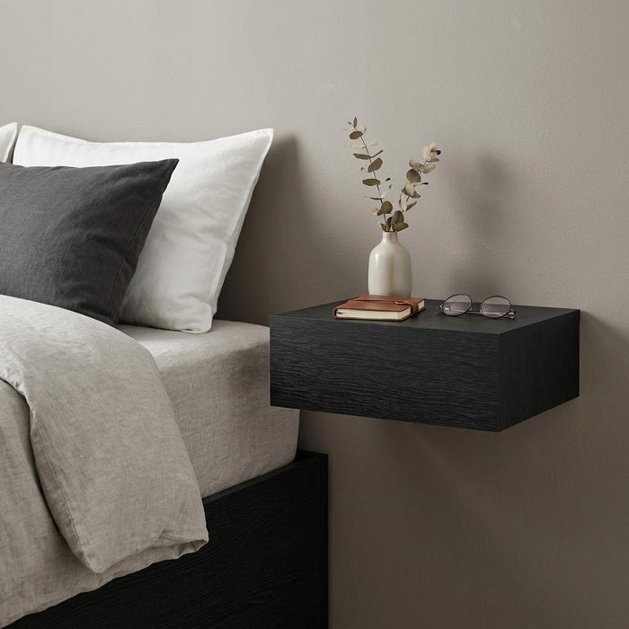 16" Black Wood One Drawer Floating Nightstand