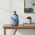 16" Blue And White Striped Swirl Art Glass Table Vase