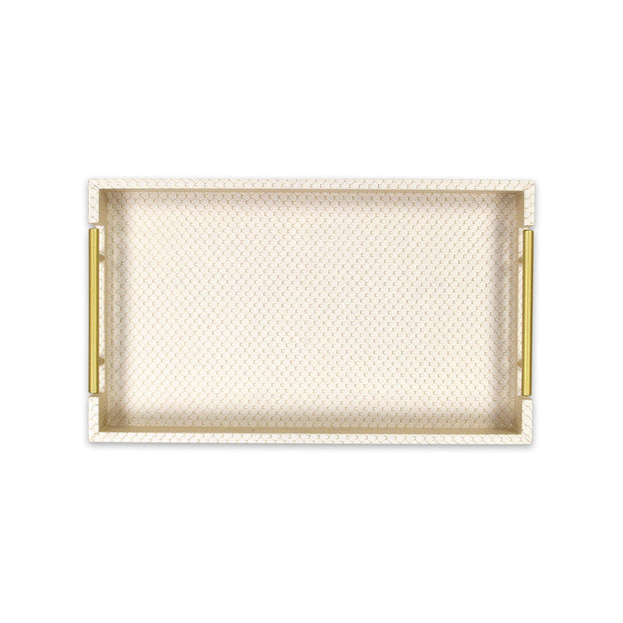16" Champagne And Gold Geometric Print Handmade Serving Tray With Handles