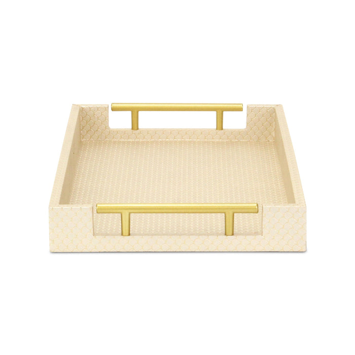 16" Champagne And Gold Geometric Print Handmade Serving Tray With Handles