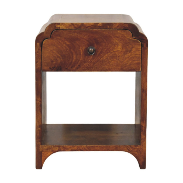 16" Chestnut Solid Wood One Drawer Scallop Edge Nightstand