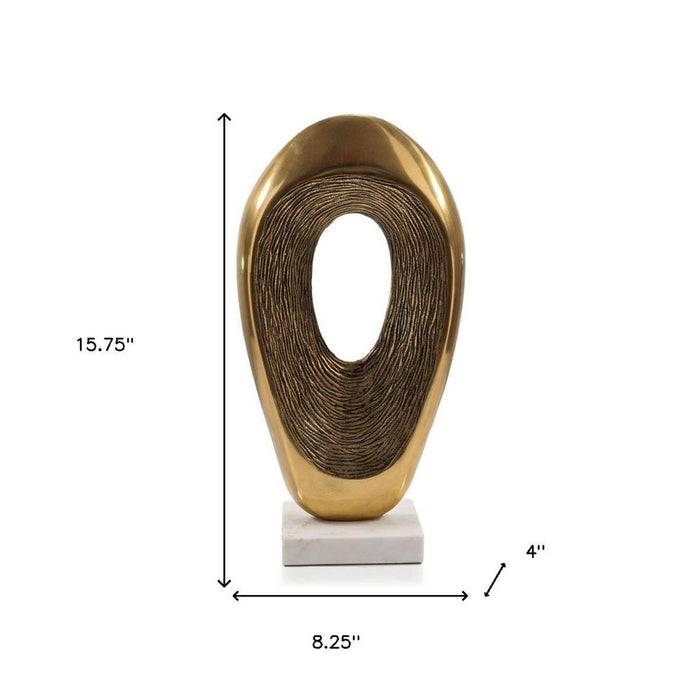 16" Gold And White Aluminum And Marble Abstract Tabletop Sculpture
