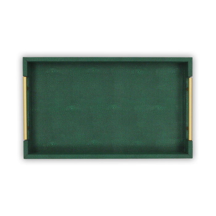 16" Green Wood Wood Faux Shagreen Serving Tray With Handles