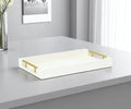 16" Ivory And Gold Geometric Print Handmade Serving Tray With Handles