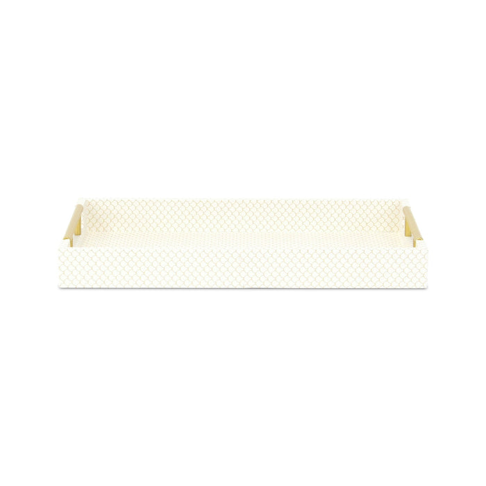 16" Ivory And Gold Geometric Print Handmade Serving Tray With Handles