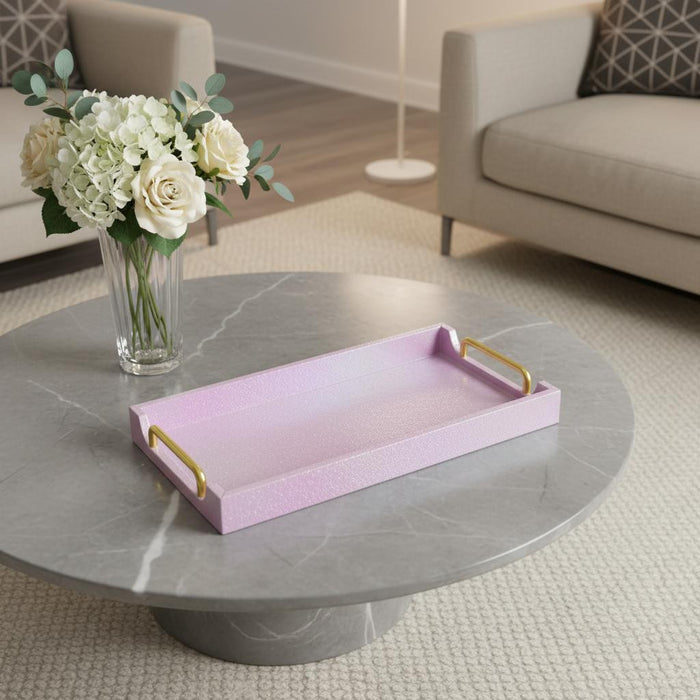 16" Pink Faux Shagreen Serving Tray With Handles