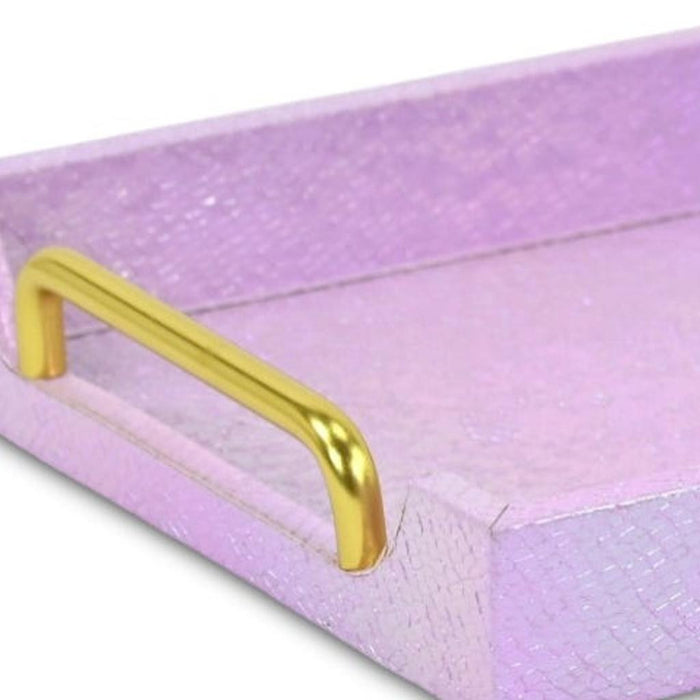 16" Pink Faux Shagreen Serving Tray With Handles