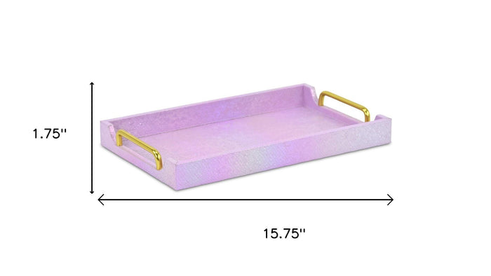 16" Pink Faux Shagreen Serving Tray With Handles