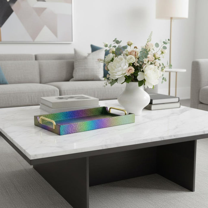 16" Rainbow Faux Shagreen Serving Tray With Handles