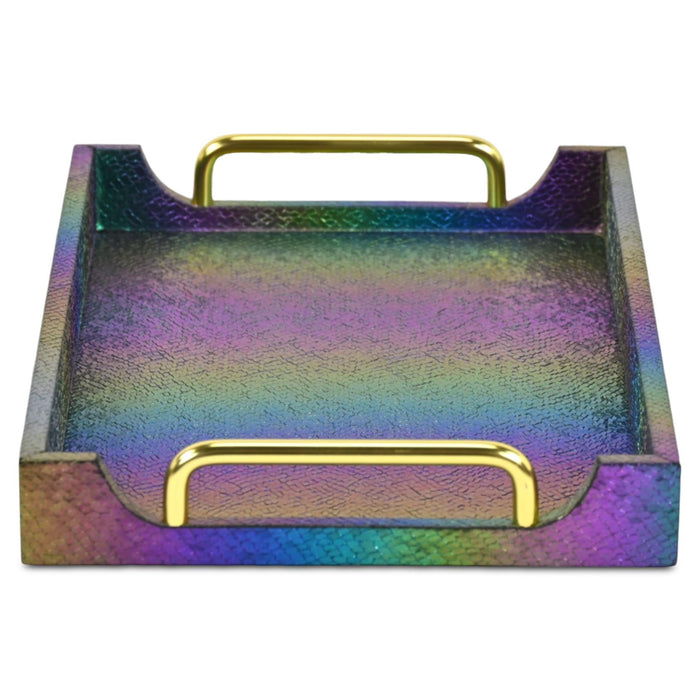 16" Rainbow Faux Shagreen Serving Tray With Handles