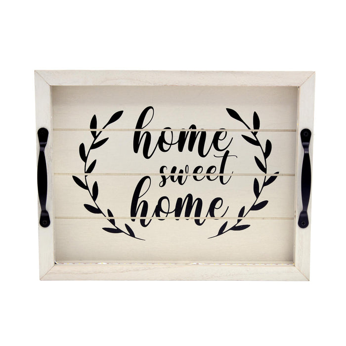 16" White And Black Wood Home Sweet Home Serving Tray With Handles And LED Lights