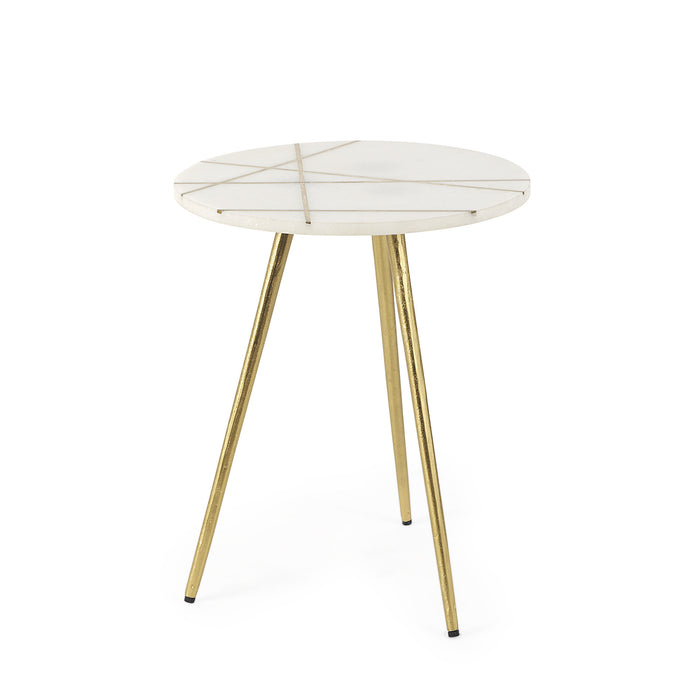 16" White and Gold Stone and Metal Tray Table