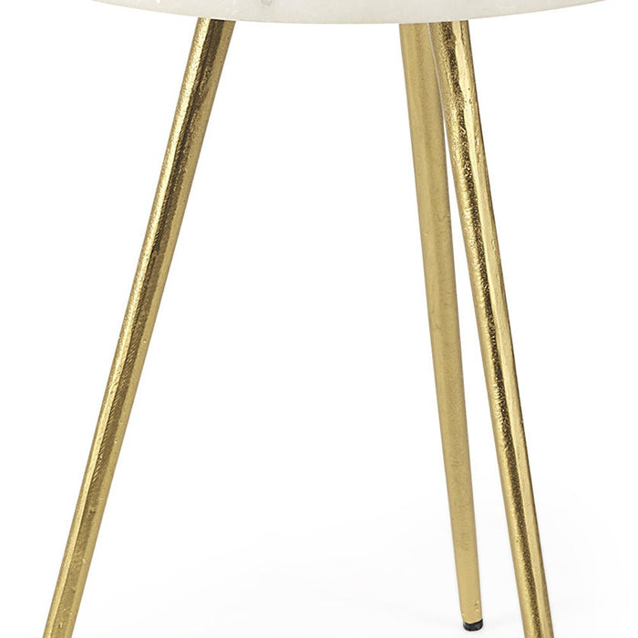 16" White and Gold Stone and Metal Tray Table