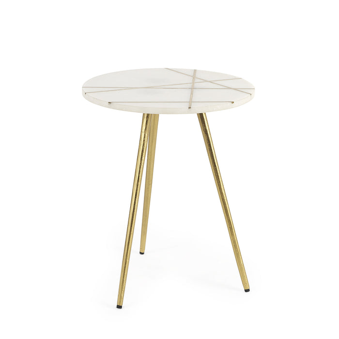16" White and Gold Stone and Metal Tray Table