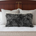 17" Black Genuine Tibetan Lamb Fur Pillow With Microsuede Backing