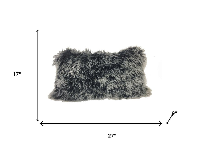 17" Black Genuine Tibetan Lamb Fur Pillow With Microsuede Backing