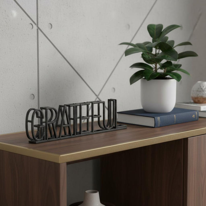 17" Black Metal Grateful Tabletop Sign