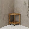 17" Brown Teak Corner Shower Bench With Shelf