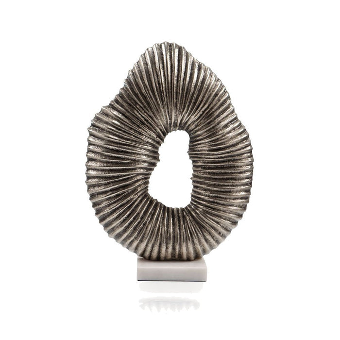 17" Silver And White Aluminum And Marble Tabletop Sculpture