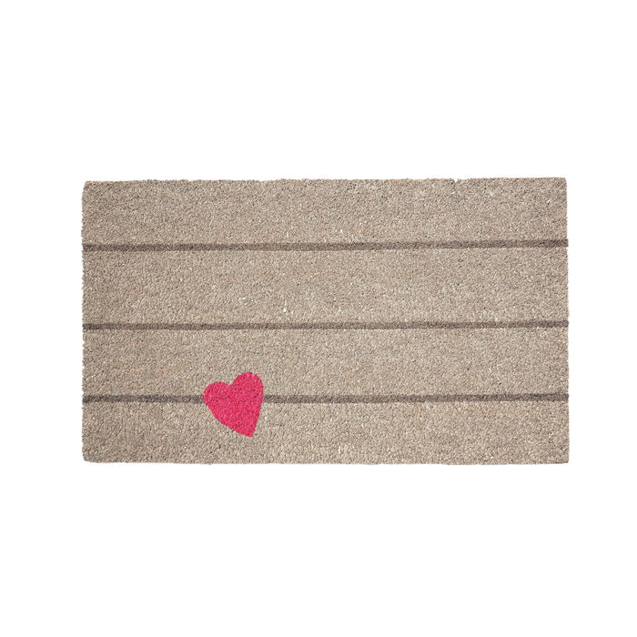 17" X 29" Gray and Pink Coir Heart and Stripe Outdoor Door Mat