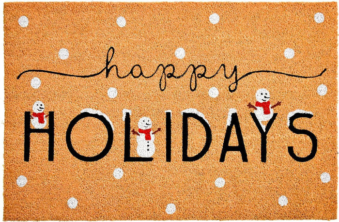 17" X 29" Natural Black and White Coir Happy Holidays Outdoor Christmas Door Mat