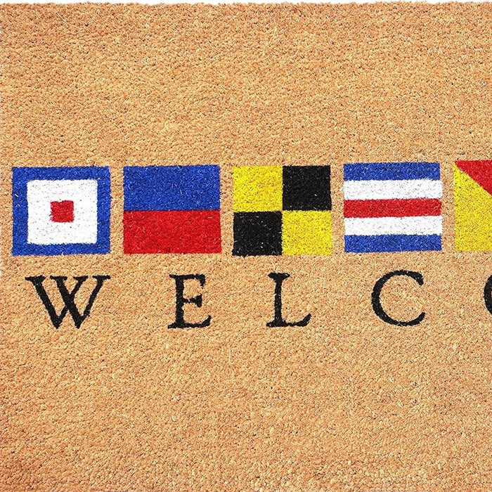 17" X 29" Natural Blue and Red Coir Nautical Flag Welcome Outdoor Door Mat