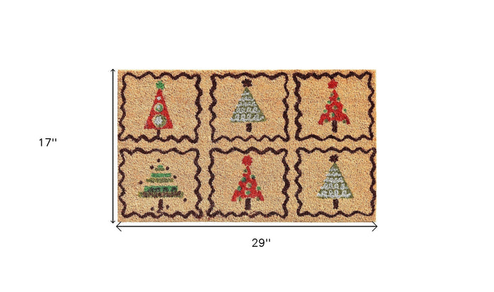 17" X 29" Natural Red and Black Coir Christmas Trees Outdoor Christmas Door Mat