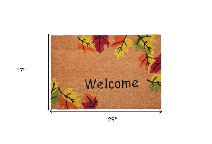 17" X 29" Natural Red And Yellow Leaves Welcome Outdoor Coir Door Mat