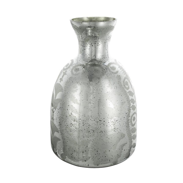 18" Antiqued Silver Floral Glass Table Vase