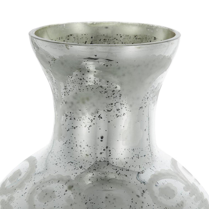 18" Antiqued Silver Floral Glass Table Vase