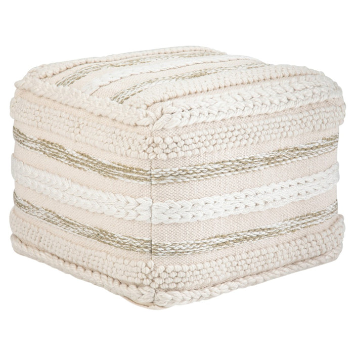 18" Beige Brown and White Cotton Striped Pouf Ottoman