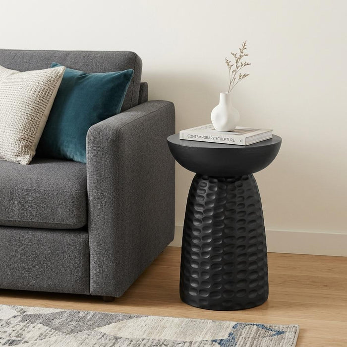 18" Black Distressed Solid Wood Round Pedestal End Table