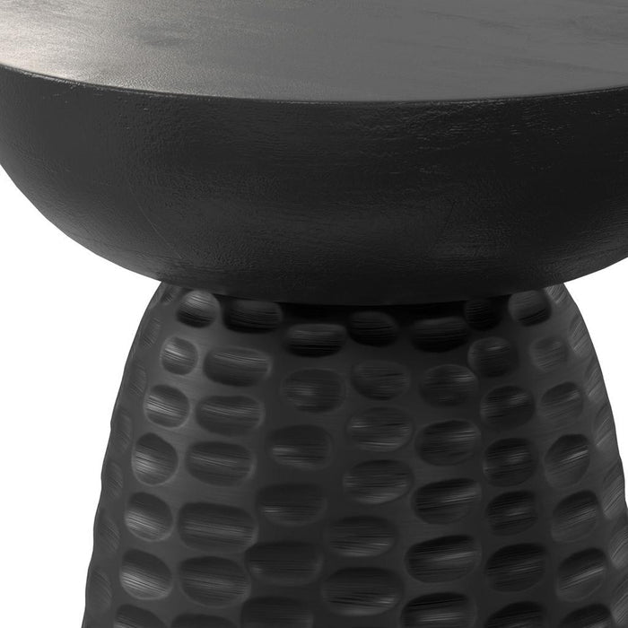 18" Black Distressed Solid Wood Round Pedestal End Table
