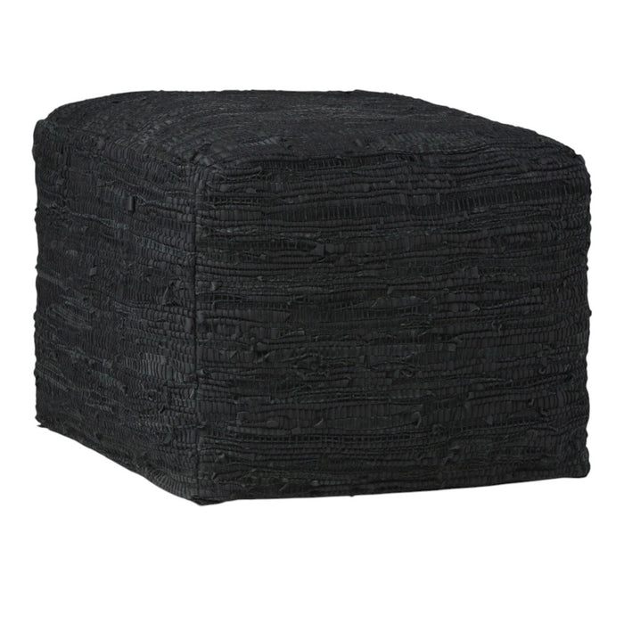 18" Black Genuine Leather Pouf Ottoman