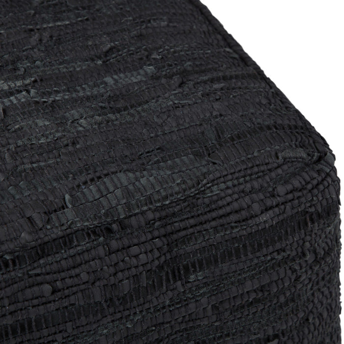 18" Black Genuine Leather Pouf Ottoman