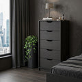 18" Black Wood Five Drawer Dresser