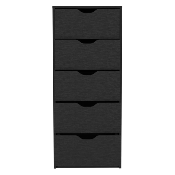 18" Black Wood Five Drawer Dresser