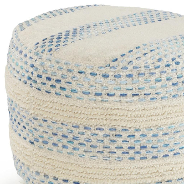 18" Blue Cotton Blend Ottoman