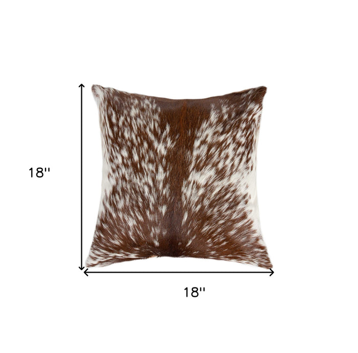 18" Brown and White Cowhide Throw Pillow