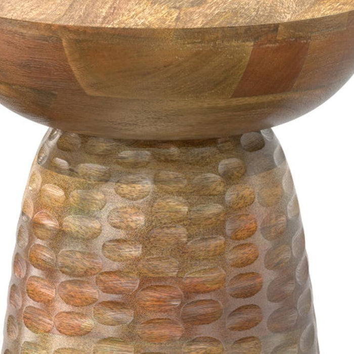 18" Brown Distressed Solid Wood Round Pedestal End Table