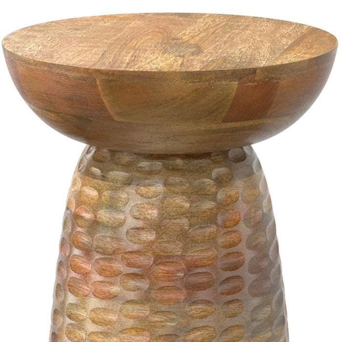 18" Brown Distressed Solid Wood Round Pedestal End Table