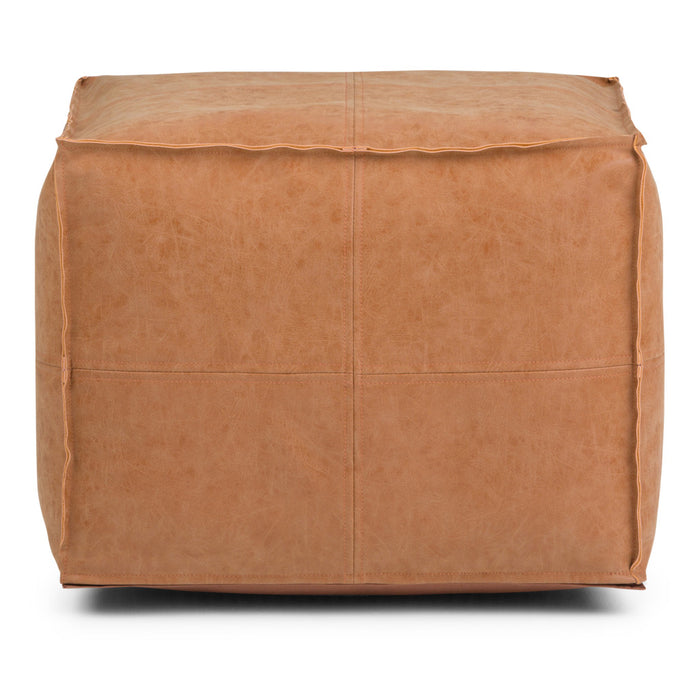 18" Brown Faux Leather Pouf Ottoman