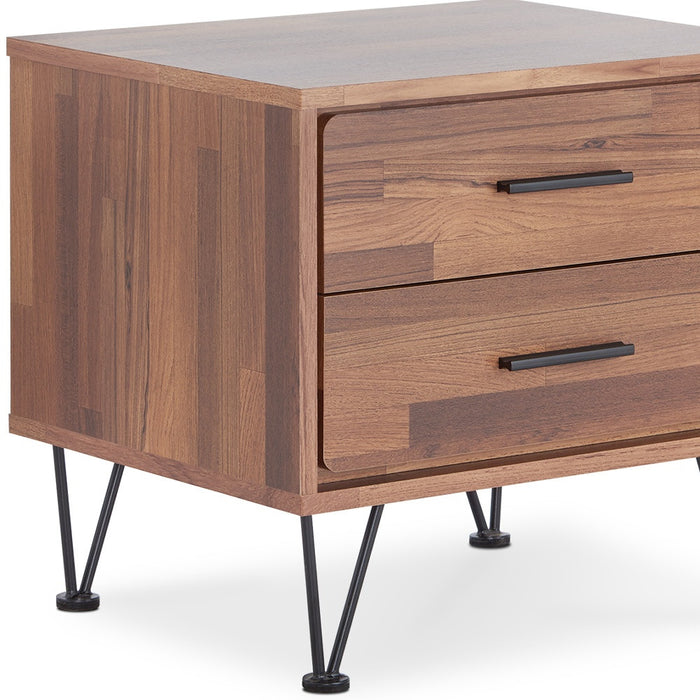 18" Brown Wood Two Drawer Nightstand